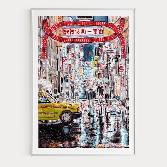 Shinjuku Print, Tokyo Wall Art, Japanese Decor, Tokyo Cityscape Painting, Shinjuku Painting, Travel Gift