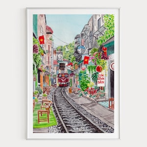 Hanói Watercolor Print, Vietnam Wall Art, Vietnam Cityscape Painting, Southeast Asia Decor