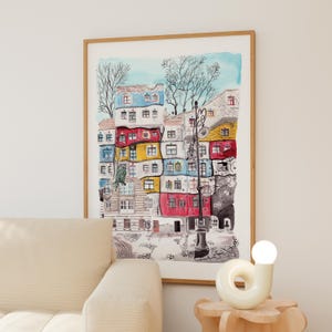 Wenen aquarel print, Oostenrijk kunst aan de muur, Wenen stadsgezicht schilderij, Oostenrijk decor afbeelding 3