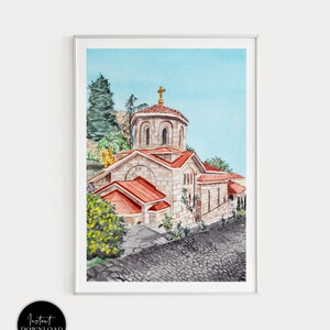 Impression de Belgrade, Art mural de Serbie, Impression d’art de Belgrade, Église Saint Petka, Paysage urbain de Belgrade, Impression d’art de Serbie, Impression d’Europe, Cadeau de voyage