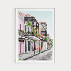 Impressão de Nova Orleans, Arte de Parede da Louisiana, Pintura do French Quarter, Impressão em Aquarela, Arte dos Estados Unidos, Paisagem Urbana de Nova Orleans, Presente de Viagem