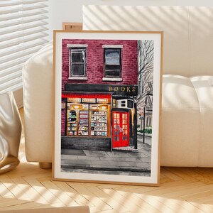 Impresión de acuarela de librería, arte mural de Nueva York, regalo para amantes de los libros, decoración literaria para ratones de biblioteca imagen 5