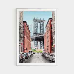 Manhattan Bridge Print, New York Wall Art, Manhattan Print, Watercolor Painting, New York Wall Decor, USA, New York Art, Travel Gift