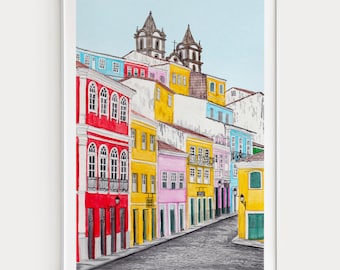 Salvador Bahia Brazil Watercolor Canvas Print, Brazilian Home