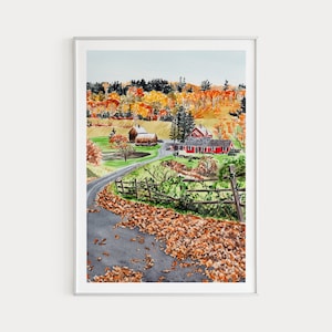 Woodstock Vermont Print Fall Decor Vermont Wall Art Watercolor Painting Vermont Art USA Print Printable Art Housewarming Gift
