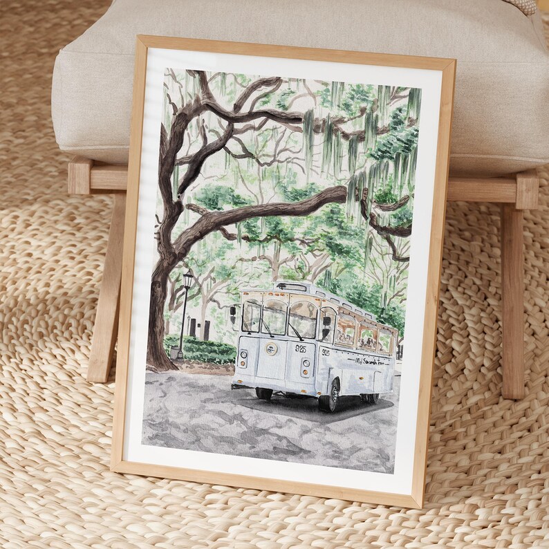 Lámina de acuarela de Savannah, Georgia, arte mural de robles, decoración estilo cabaña sureña, descarga digital, regalo de inauguración de casa / NorrskenArt imagen 5