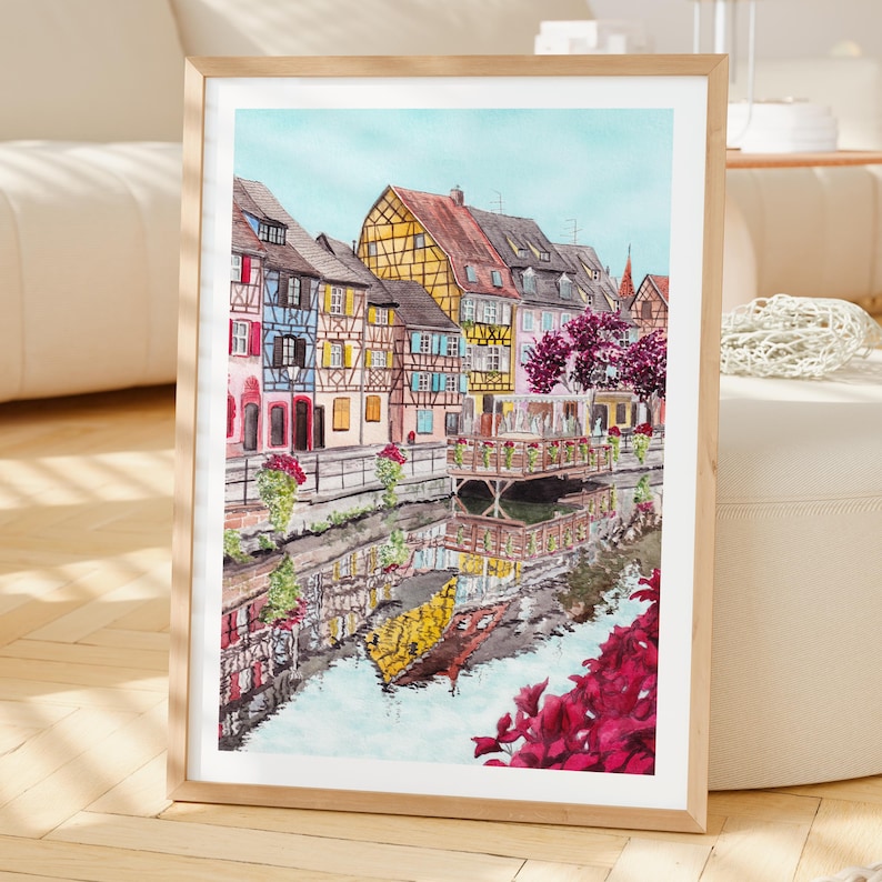 Colmar Watercolor Print, France Wall Art, Alsace French Cityscape Painting (Digital Download) image 2