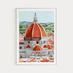 Impresión del Duomo de Florencia, arte mural de Italia, paisaje urbano de Florencia, pintura de acuarela, impresión de Europa, arte de Florencia, decoración de Italia, regalo de viaje