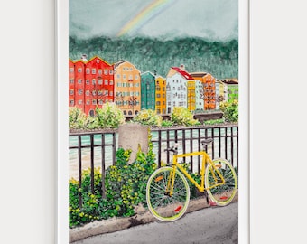 Innsbruck Watercolor Print, Austria Wall Art, Innsbruck Cityscape Painting, Austrian Decor, Travel Gift