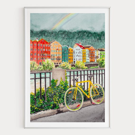 Innsbruck Watercolor Print, Austria Wall Art, Innsbruck Cityscape Painting, Austrian Decor, Travel Gift