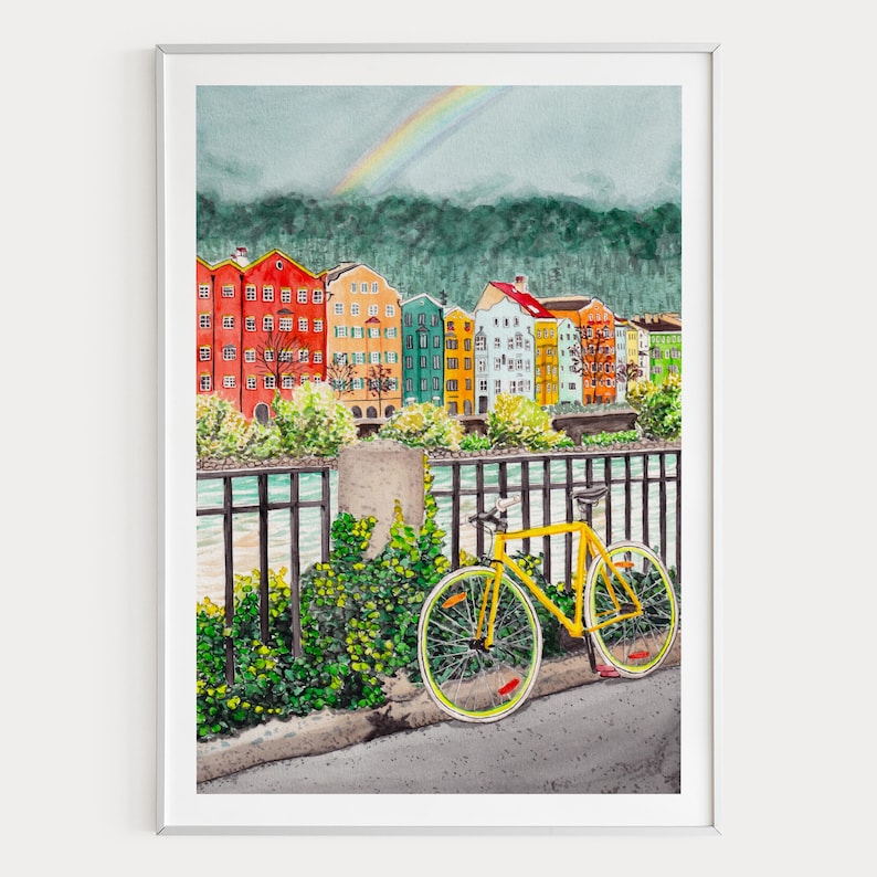 Innsbruck Watercolor Print, Austria Wall Art, Innsbruck Cityscape Painting, Austrian Decor, Travel Gift image 1