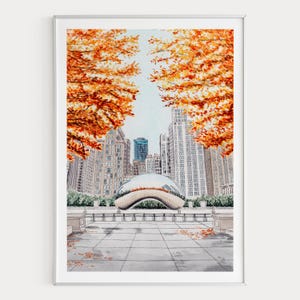 Cloud Gate Watercolor Print, Chicago Wall Art, Chicago Cityscape Painting, Illinois Fall Decor image 1