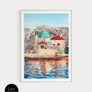Kotor Druck, Kroatien Wandkunst, Persat Kunstdruck, Europa Druck, Monogredien Kunstdruck, Kotor Stadtbild, Aquarell Druck, Geschenk Reise