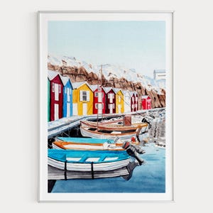 Impresión de acuarela de Smogen, arte mural sueco, pintura de paisaje nórdico, decoración costera escandinava
