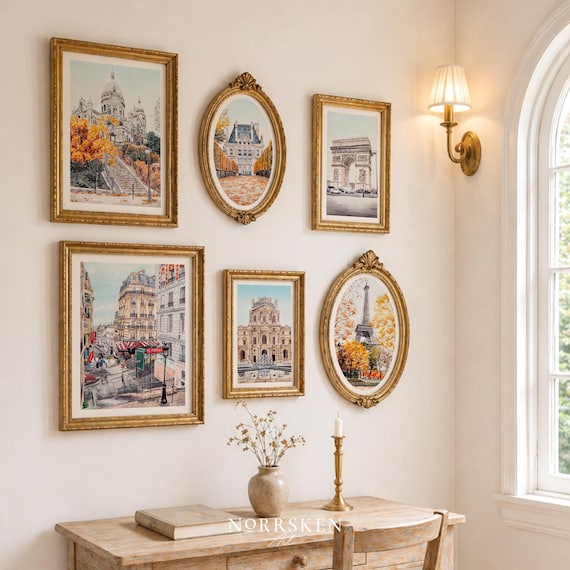 Paris Watercolor Prints Set of 6, Vintage Cityscape Wall Art, Parisian Decor, French Country Gallery Wall, Digital Download | NorrskenArt