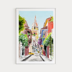 Impresión de Cartagena, arte mural de Colombia, impresión en acuarela, paisaje urbano de Cartagena, decoración de pared de Colombia, impresión de América Latina, regalo de viaje