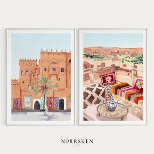 Ouarzazate, lot de 2 impressions aquarelle, art mural maroc, peinture aquarelle, impressions d'art de galerie, déco maroc, afrique du nord, cadeau de voyage