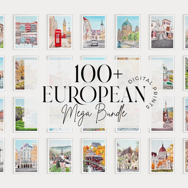 100+ Europe Gallery Watercolor Prints, Europe Bundle Wall Art Set, Europe Cityscapes Printable Art, Digital Download, Europe Travel Gift