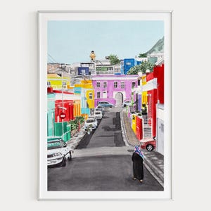 Impression aquarelle Le Cap, art mural Afrique du Sud, tableau Bo Kaap, décoration sud-africaine, cadeau de voyage