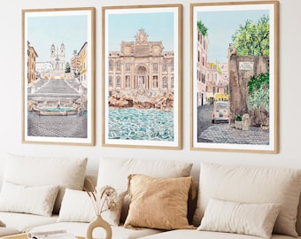 Rome Watercolor Prints Set of 3: Italy Wall Art, Rome Cityscape Paintings, Italian Decor, Travel Gift