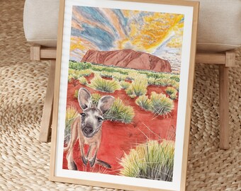 ウルルの水彩画、オーストラリアの壁画、エアーズロック