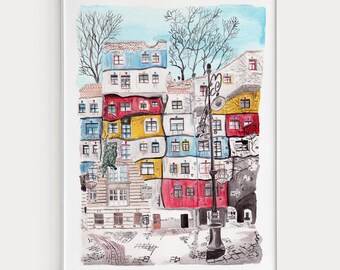 Vienna Watercolor Print, Austria Wall Art, Vienna Cityscape Painting, Austria Decor