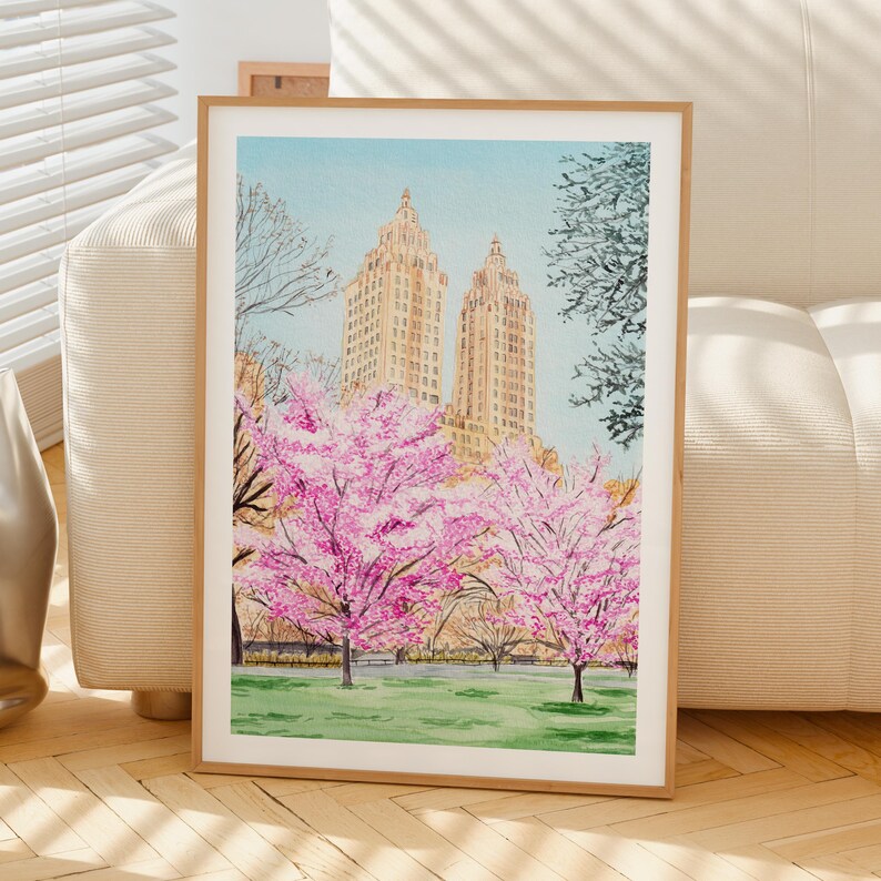 Central Park Watercolor Print, New York Spring Wall Art, Manhattan Cityscape Painting, NYC Travel Gift image 5