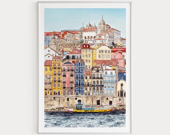 Porto Druck, Portugal Wandkunst, Aquarell Druck, Porto Stadtbild, Portugal Kunstdruck, Porto Malerei, Europa Druck, Porto Kunst, Reise Geschenk