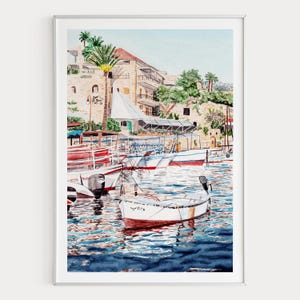Byblos Watercolor Print, Lebanon Wall Art, Byblos Cityscape Painting, Lebanese Decor, Digital Download