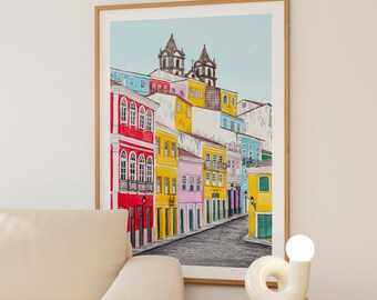 Bahia Watercolor Print, Brazil Wall Art, Salvador Cityscape