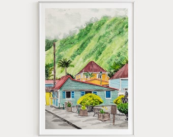 Réunion Island Print, Watercolor Painting, Africa Wall Art, Réunion Cityscape, African Decor, Réunion Art, Gallery Art Print, Travel Gift