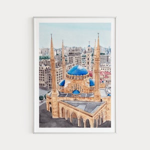 Beirut Print Lebanon Wall Art Watercolor Painting Lebanese Art Beirut Cityscape Travel Gift Middle East Art Lebanon Wall Decor Beirut Art