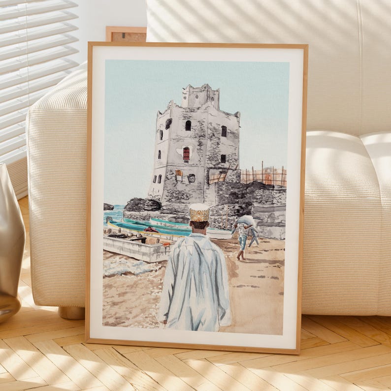 Mogadishu Watercolor Print, Somalia Wall Art, Mogadishu Cityscape Painting, Somali Coastal Decor image 5