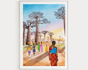 Madagascar Print, Baobab Trees, Madagascar Wall Art, Africa Print, Madagascar Art, Madagascar Painting, Madagascar Decor, Travel Gift