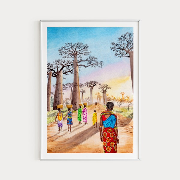Madagascar print, Baobab bomen, Madagascar kunst aan de muur, Afrika print, Madagascar kunst, Madagascar schilderij, Madagascar decor, reiscadeau