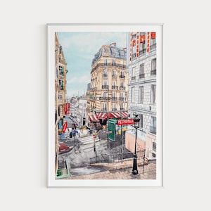 Impression Montmartre, art mural Paris, impression aquarelle, paysage urbain de Montmartre, impression d'art Paris, tableau Montmartre, impression Europe, cadeau de voyage