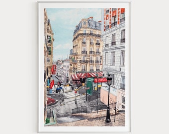 Montmartre Print, Paris Wall Art, Watercolor Print, Montmartre Cityscape, Paris Art Print, Montmartre Painting, Europe Print, Travel Gift