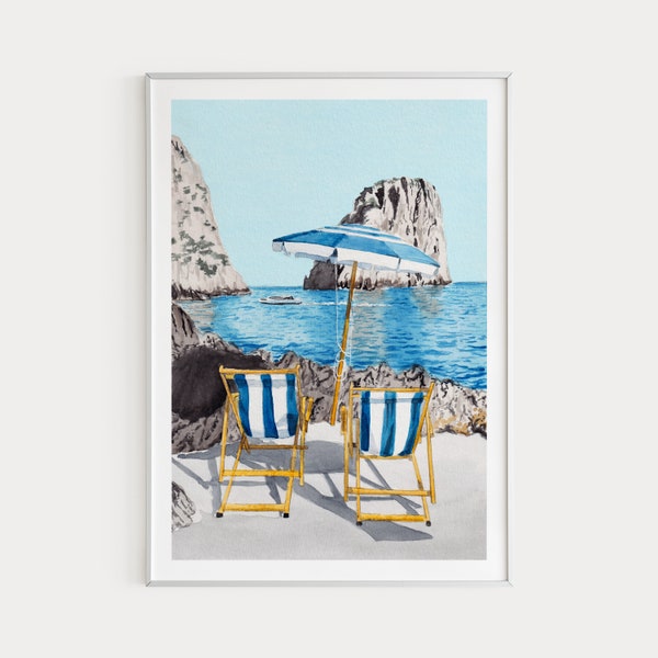 Capri Print, La Fontelina Art, Italy Wall Art, Capri Landscape, Watercolor Print, Capri Art, Italian Art, Travel Gift, Europe Print