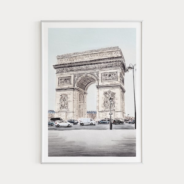 Arc De Triomphe Print Paris Wall Art Watercolor Print Paris Art Paris Cityscape Printable Art Europe Print France Art Housewarming Gift