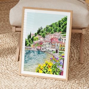 Impression aquarelle de Varenna, art mural Italie, peinture de paysage du lac de Côme, décoration italienne, téléchargement numérique image 3