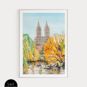Central Park Print, New York Wall Art, New York Art Print, Watercolor Print, New York Cityscape, Printable Art, USA Print, Travel Gift
