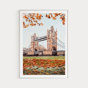 Tower Bridge Print London Wall Art Watercolor Print Fall Decor UK Art London Cityscape London Art Europe Print Travel Gift