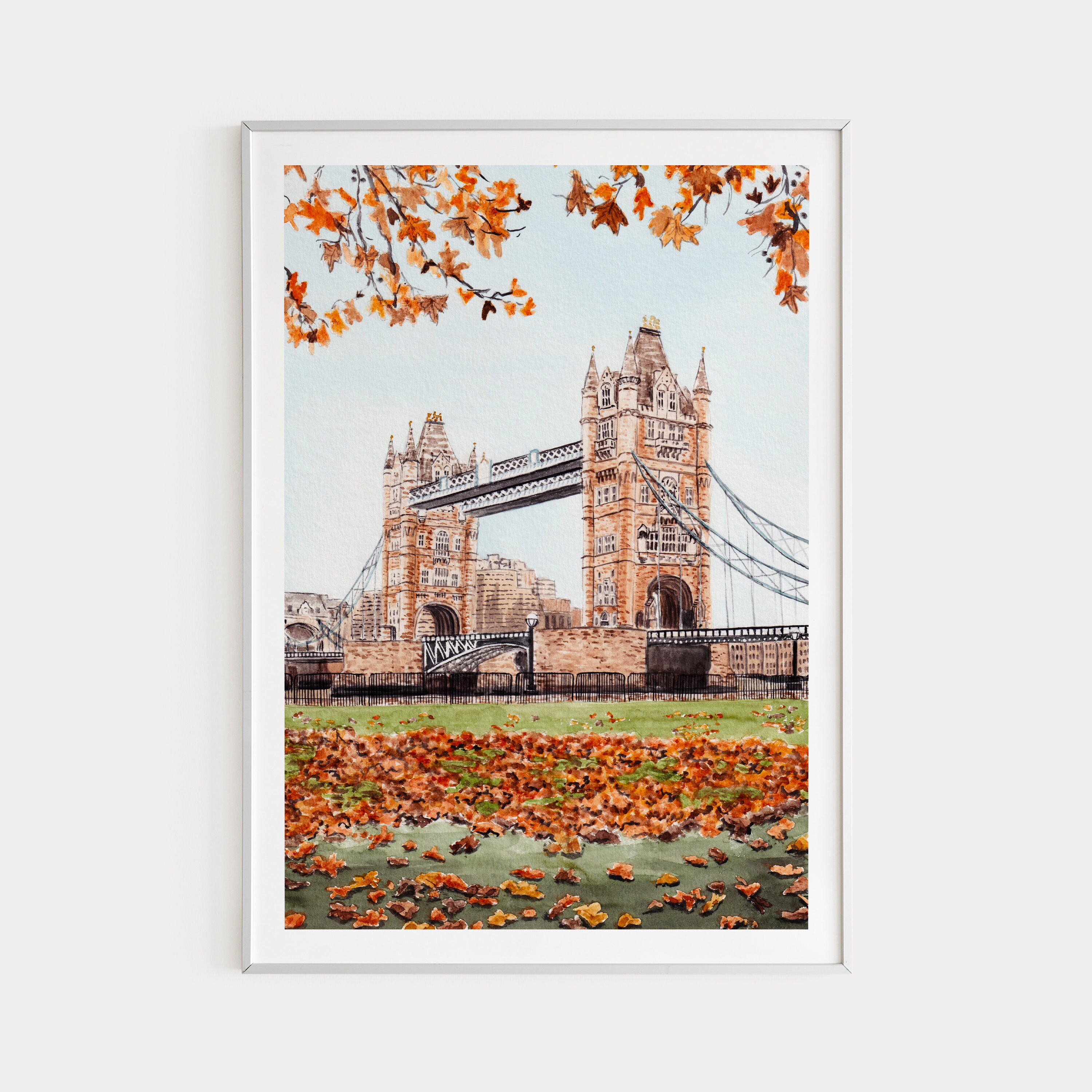 Tower Bridge Print London Wall Art Watercolor Print Fall Decor UK Art London Cityscape London Art Europe Print Travel Gift