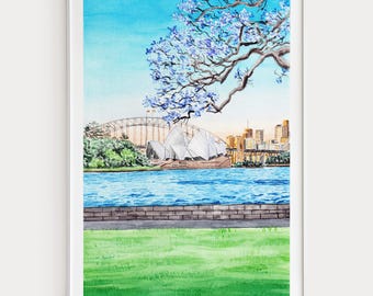 Sydney Watercolor Print, Australia Wall Art, Sydney Cityscape Painting, Aussie Decor