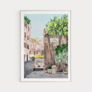 Impresión de acuarela de Roma Trastevere, arte mural de Roma, pintura italiana, arte italiano, decoración de pared italiana, paisaje urbano de Roma, arte imprimible, regalo de viaje