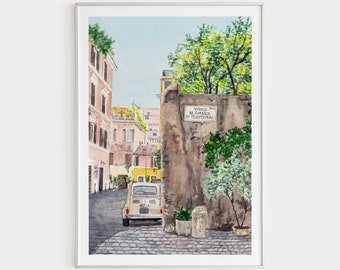 Trastevere Rome, impression aquarelle, art mural Rome, peinture Italie, art Italie, décoration murale Italie, paysage urbain de Rome, art imprimable, cadeau de voyage