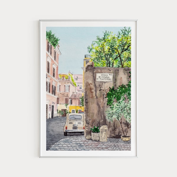 Rome Trastevere Watercolor Print, Rome Wall Art, Italy Painting, Italy Art, Italy Wall Decor, Rome Cityscape, Printable Art, Travel Gift