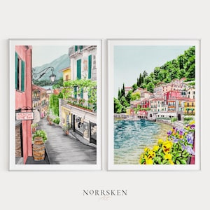 Ensemble d'impressions aquarelle lac de Côme, art du Bellagio et de Varenna, art mural Italie, décoration italienne au bord du lac, cadeau de voyage