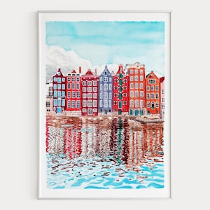 アムステルダムの水彩画、オランダの壁画、アムステルダムの街並みの絵画、オランダの装飾 画像 1
