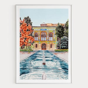 Tehran Watercolor Print, Iran Wall Art, Golestan Palace, Tehran Cityscape Painting, Iranian Decor